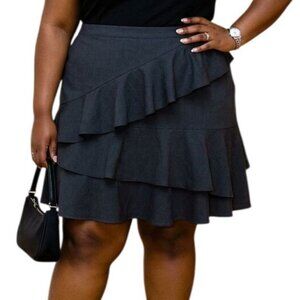 Vince Camuto Plus Size 18W Skirt Grey Asymmetrical Ruffle Exposed Back Zipper